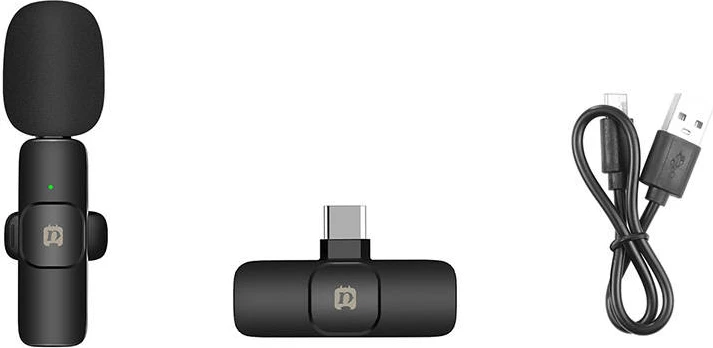 Mikrofon lavalier wireless Puluz PU3151B me USB-C, i zi, set prej 2 copë