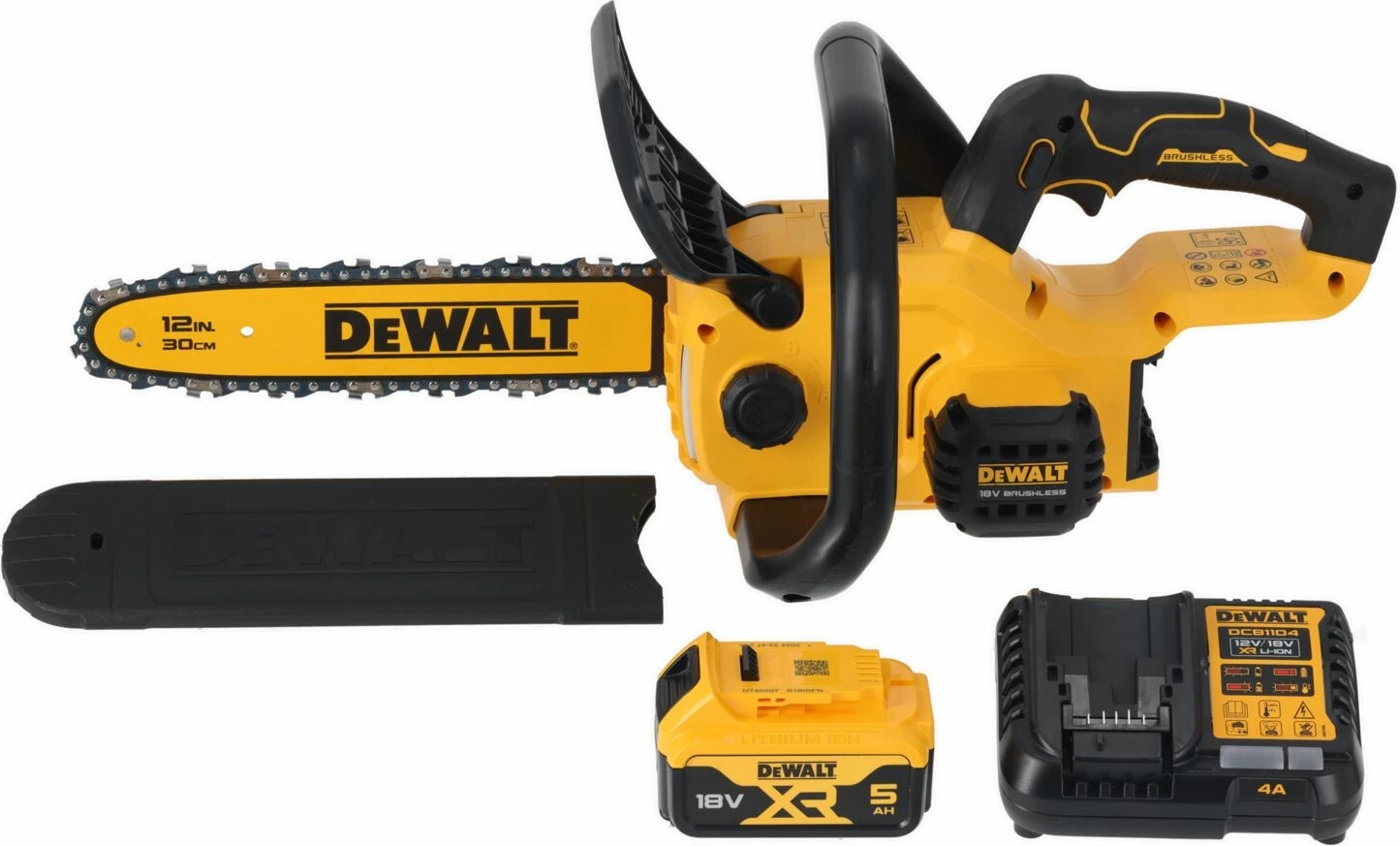 Sharrë me zinxhir akumulatorike DeWalt XR DCMCS565P1 18V, shinë 30 cm, Brushless, 1x5Ah, me karikues, e verdhë/zezë