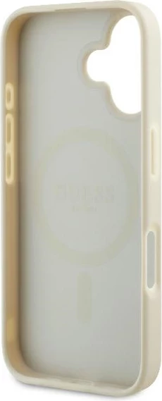 Mbështjellës Guess Grained Ring MagSafe për iPhone 16, Bezhe