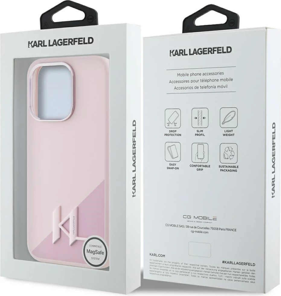 Mbështjellës Karl Lagerfeld Silicone Shadow Metal Initial MagSafe për iPhone 15 Pro, Rozë