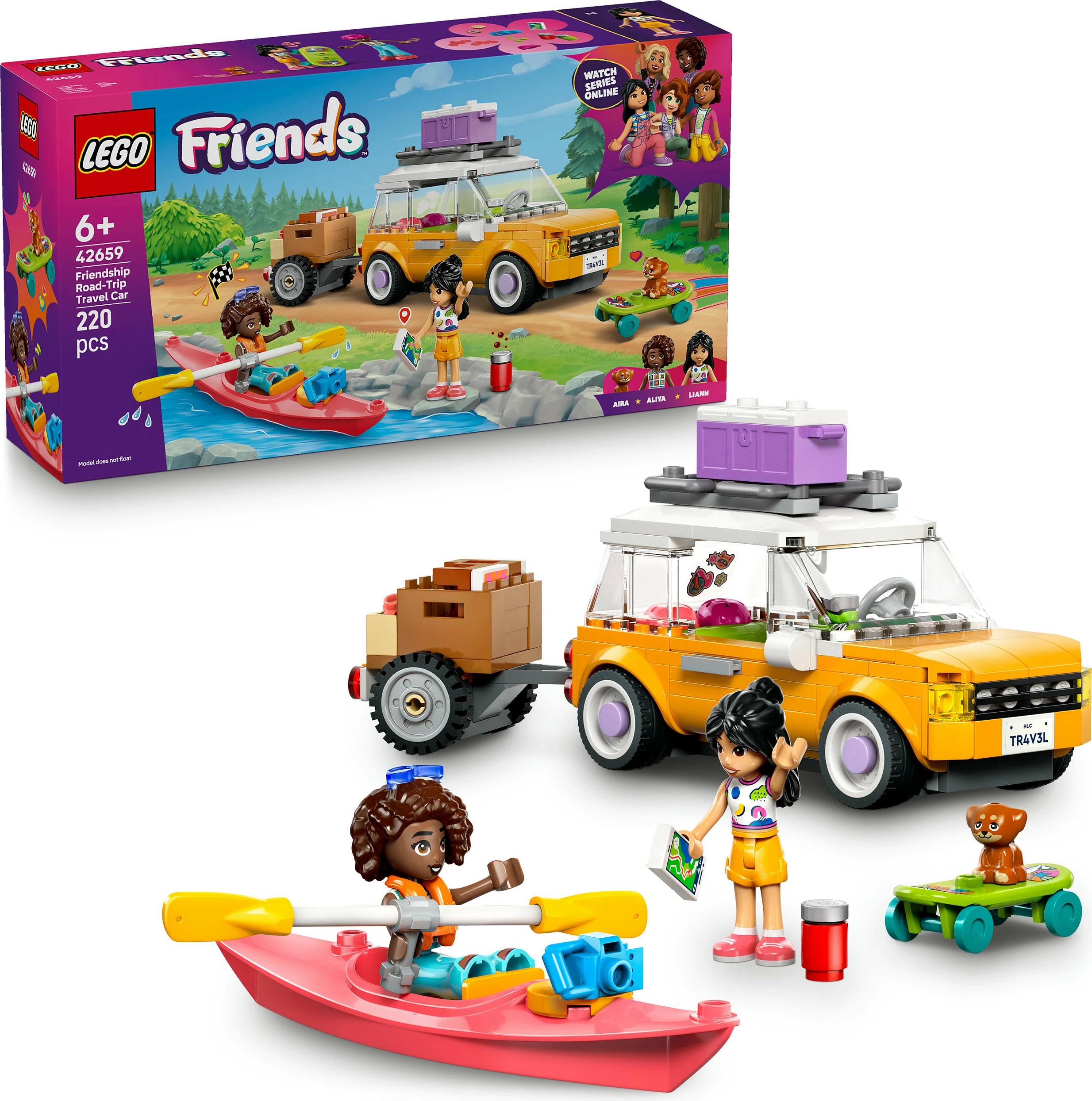 Set ndërtimi LEGO Friends 42659, veturë udhëtimi, 220 copë, e verdhë