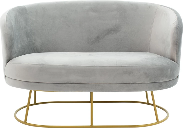 Divan dy ulëshe Rony, kadife gri, metal i artë, 132x82x83cm