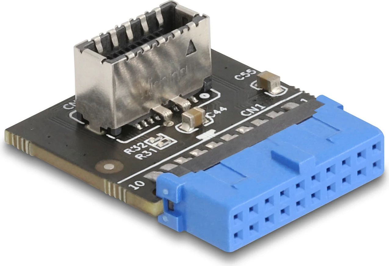 Adapter intern USB DeLOCK, USB 3.0 19-pin në USB Type-E Key A, 5 Gbps, i kënduar, zi/blu/gri