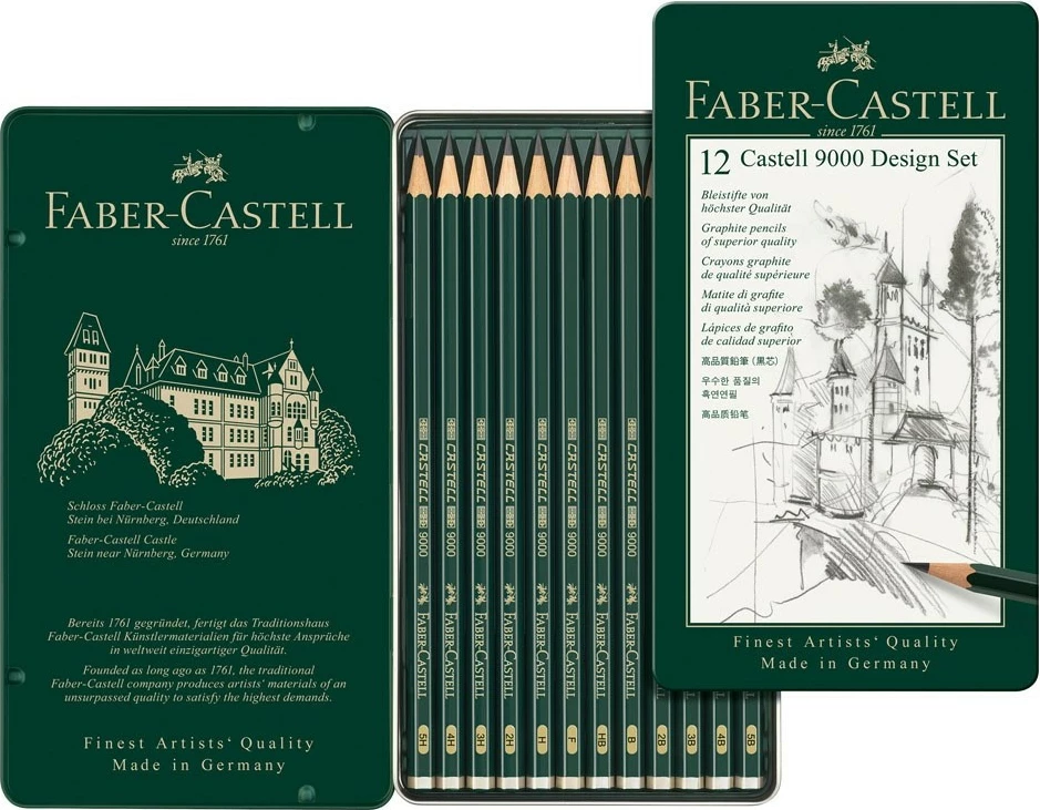 Set lapsash FABER-CASTELL Castell 9000, 12 copë, kuti metalike