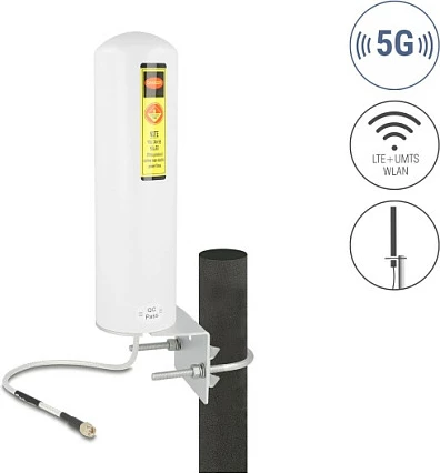 Antenë 5G/LTE DeLOCK SMA mashkull, 3–5 dBi, për montim në mur/shtyllë, e bardhë