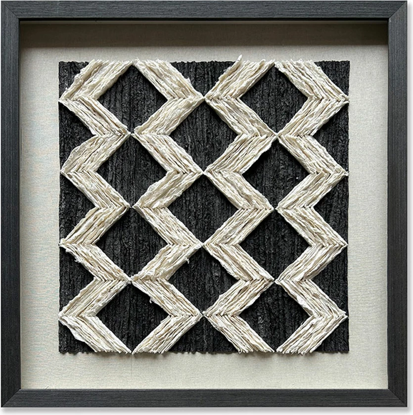 Dekor pikture artizanale Earth Craft, letër, xham, ngjyrë e zezë dhe bezhë, 60x60x4cm