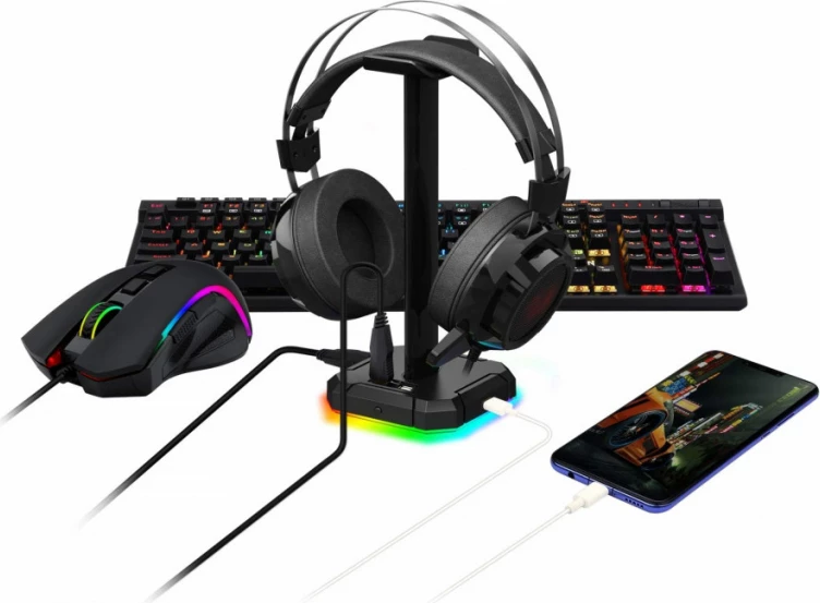 Stativ për kufje Redragon HA300 Scepter Pro, RGB, 4x USB 2.0, me kabllo Type-C, e zezë