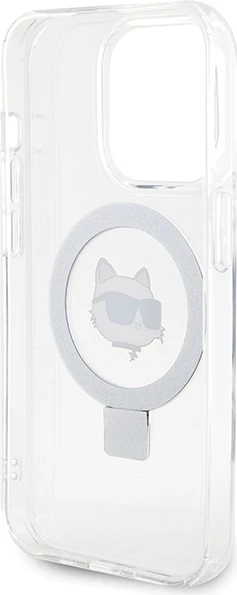Mbështjellës Karl Lagerfeld KLHMP15XHMRSCHH për iPhone 15 Pro Max 6.7", Ring Stand Choupette Head, MagSafe, Bardhë