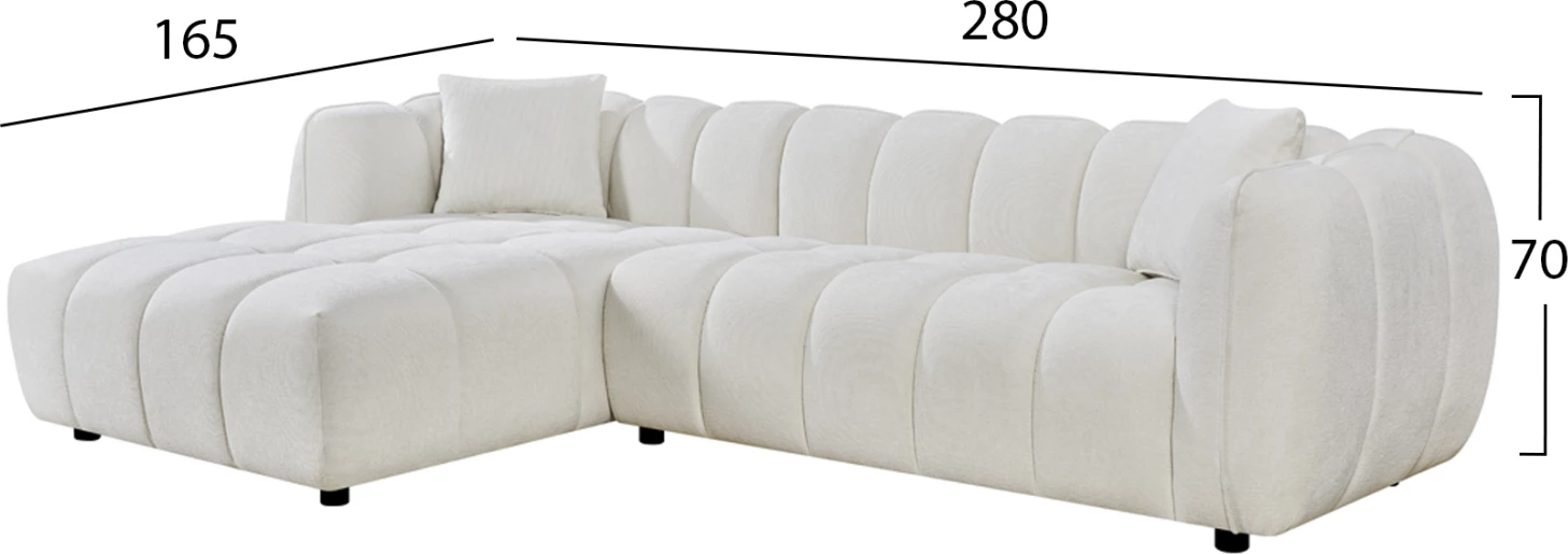 Këndare e majtë LYKKE, stof ecru, FH3326.02L, 280x89-165x70cm