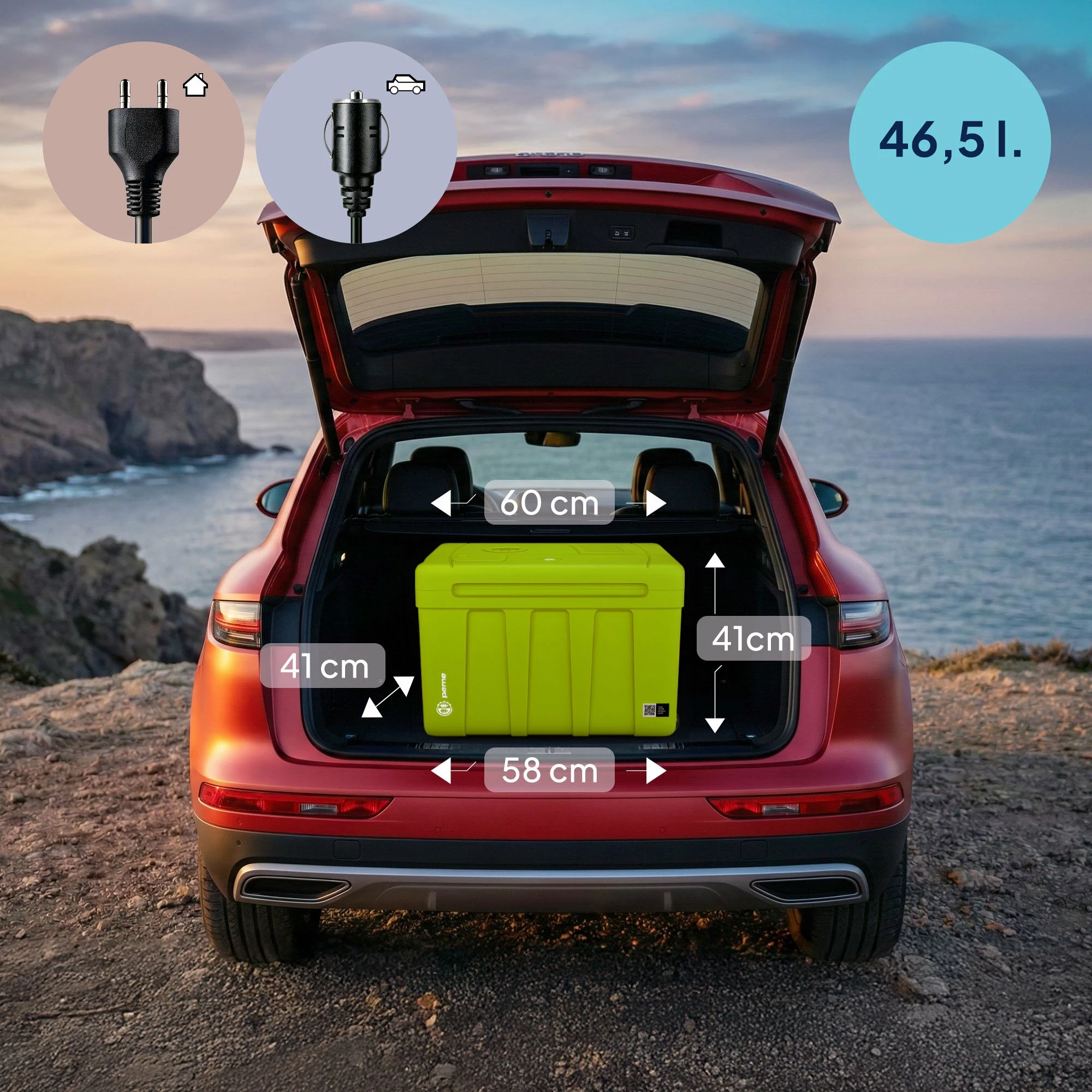 Frigorifer udhëtimi Peme Essential 46.5 L, ftohje/ngrohje, 12V/230V, i gjelbër