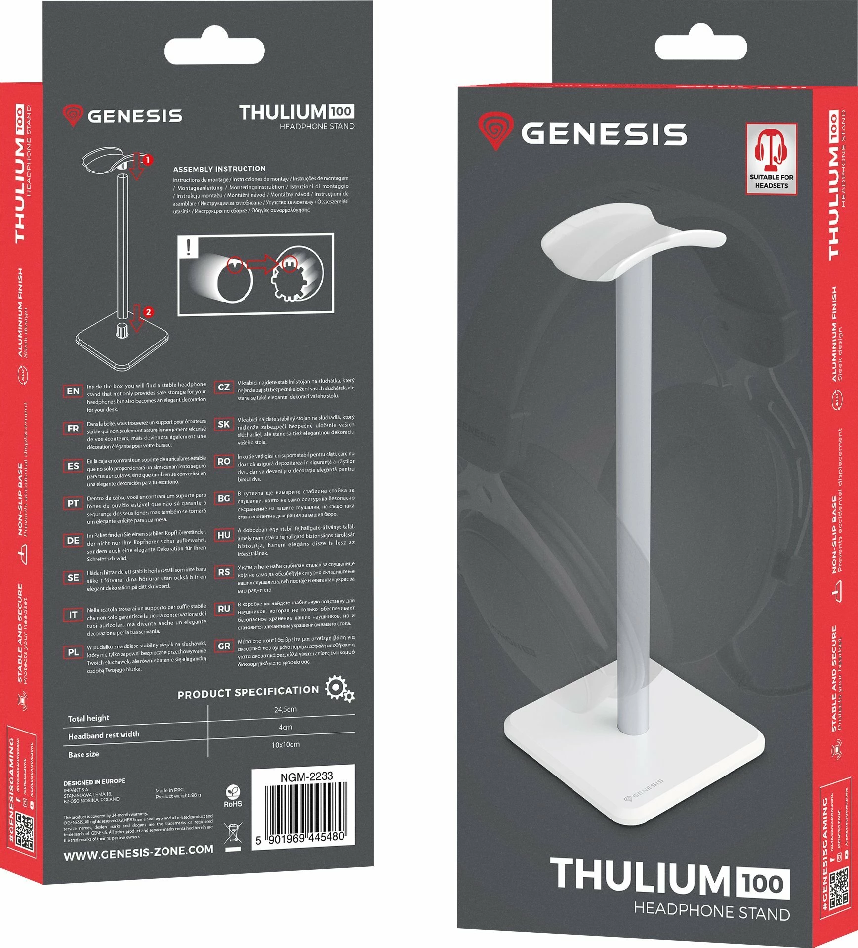 Mbajtëse për kufje GENESIS Thulium 100 (NGM-2233) 245 mm, alumin, e bardhë
