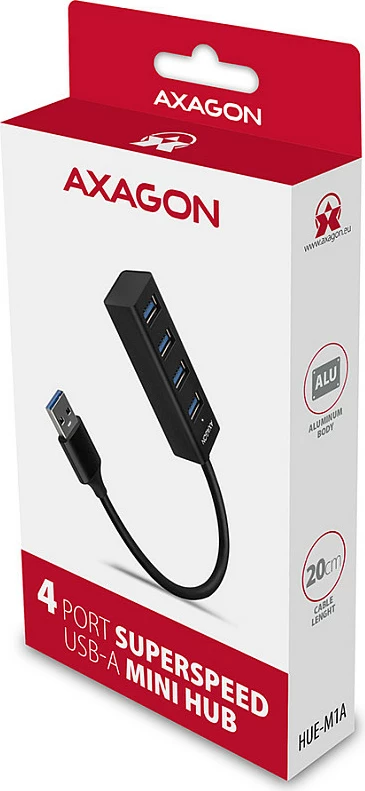 USB hub Axagon HUE-M1A, 4x USB 3.0, kabllo 20cm, i zi