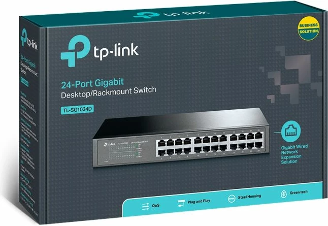 Switch TP-LINK TL-SG1024D 24-port Gigabit, rack 19\", i zi, set me kabllo rryme dhe kit montimi