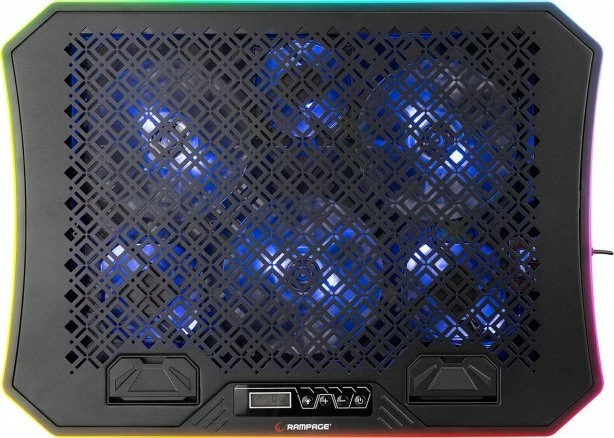 Pllakë ftohëse për laptop Rampage Metafor për 10-19", 6 ventilatorë, RGB, 2x USB 2.0, e zezë