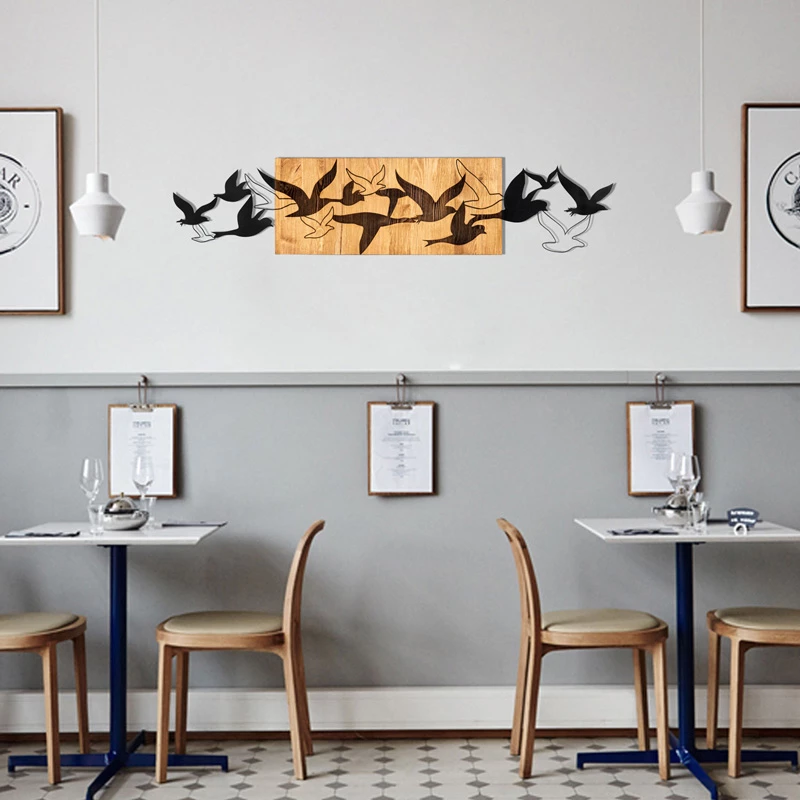 Dekor muri Excore, dru pishe natyrale, metal i zi, 111x3x25cm