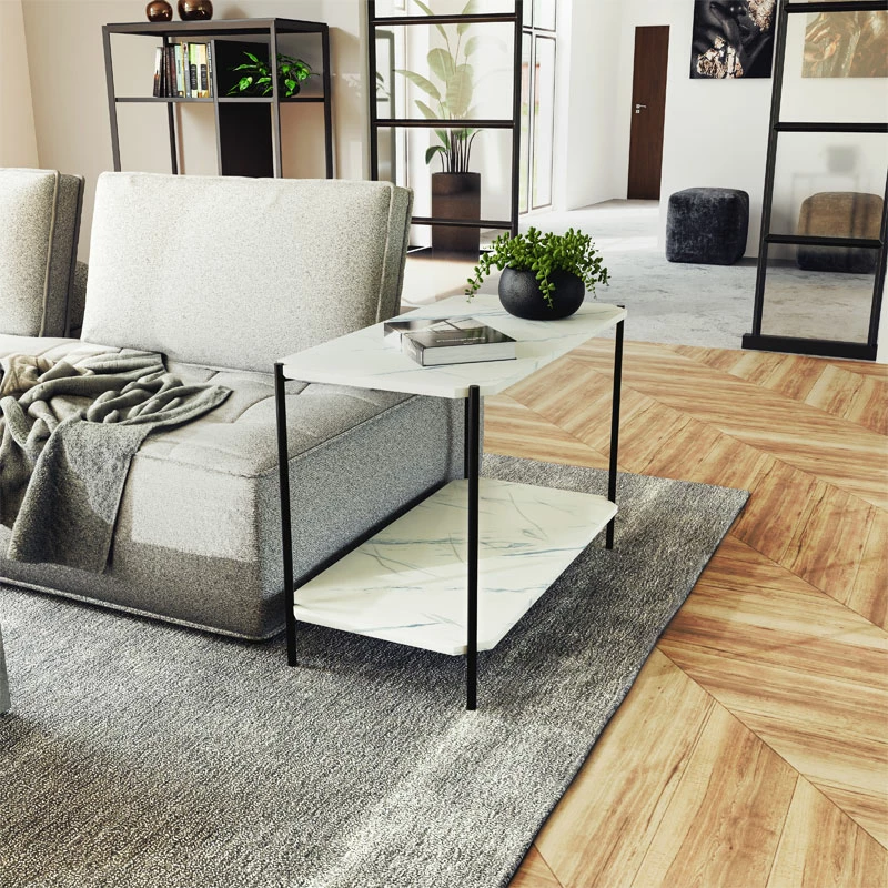 Tavolinë anësore Mara MDF mermer e bardhë-e zezë 80x40x55cm