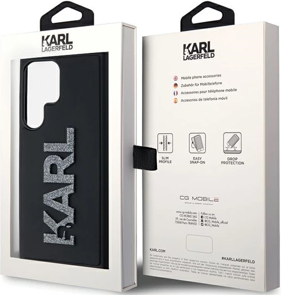 Mbështjellës Karl Lagerfeld 3D Rubber Glitter Logo për Samsung Galaxy S24 Ultra, i zi