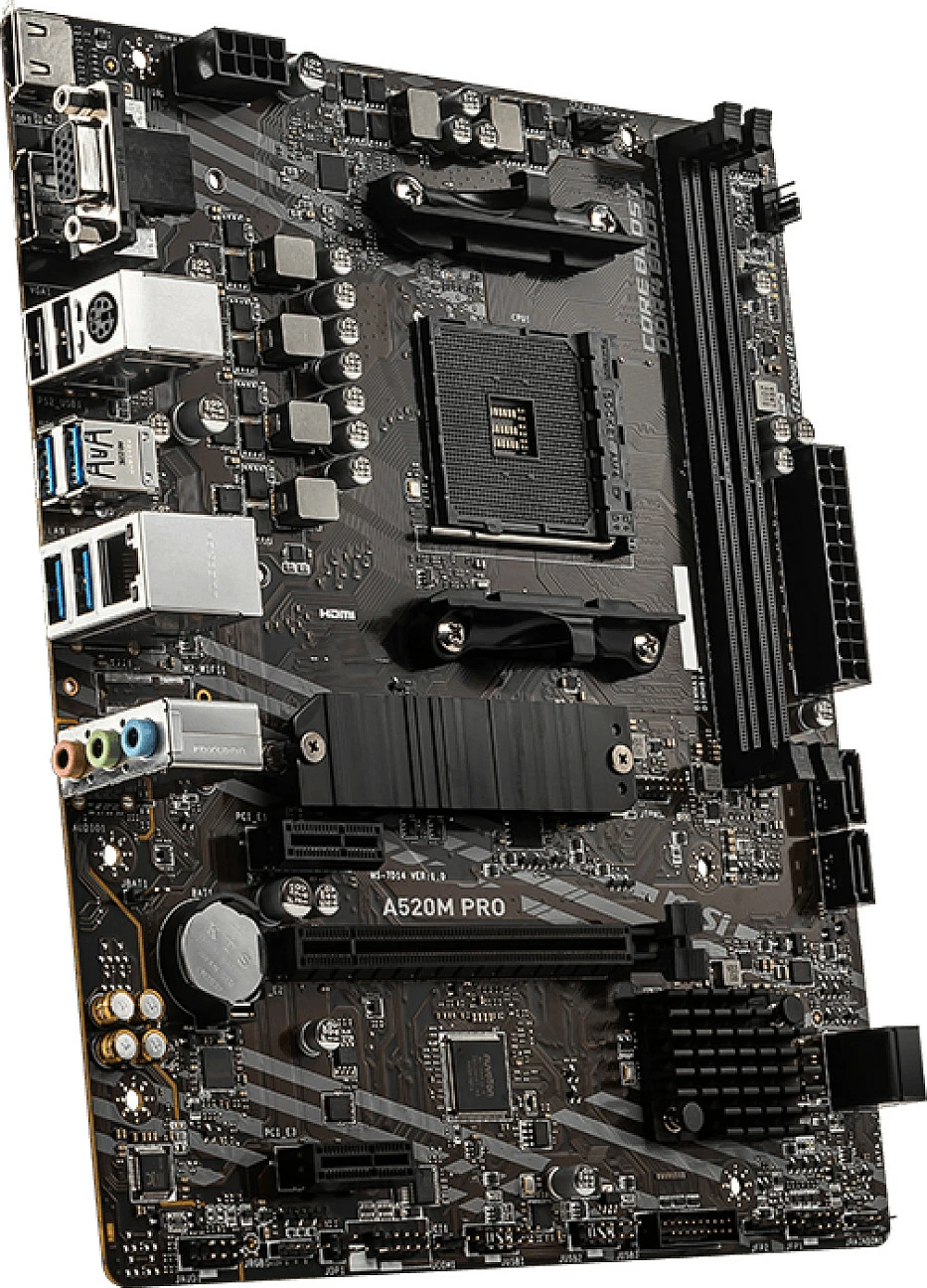 Pllakë amë MSI A520M PRO, AMD, Socket AM4, DDR4-SDRAM, 64 GB, micro ATX