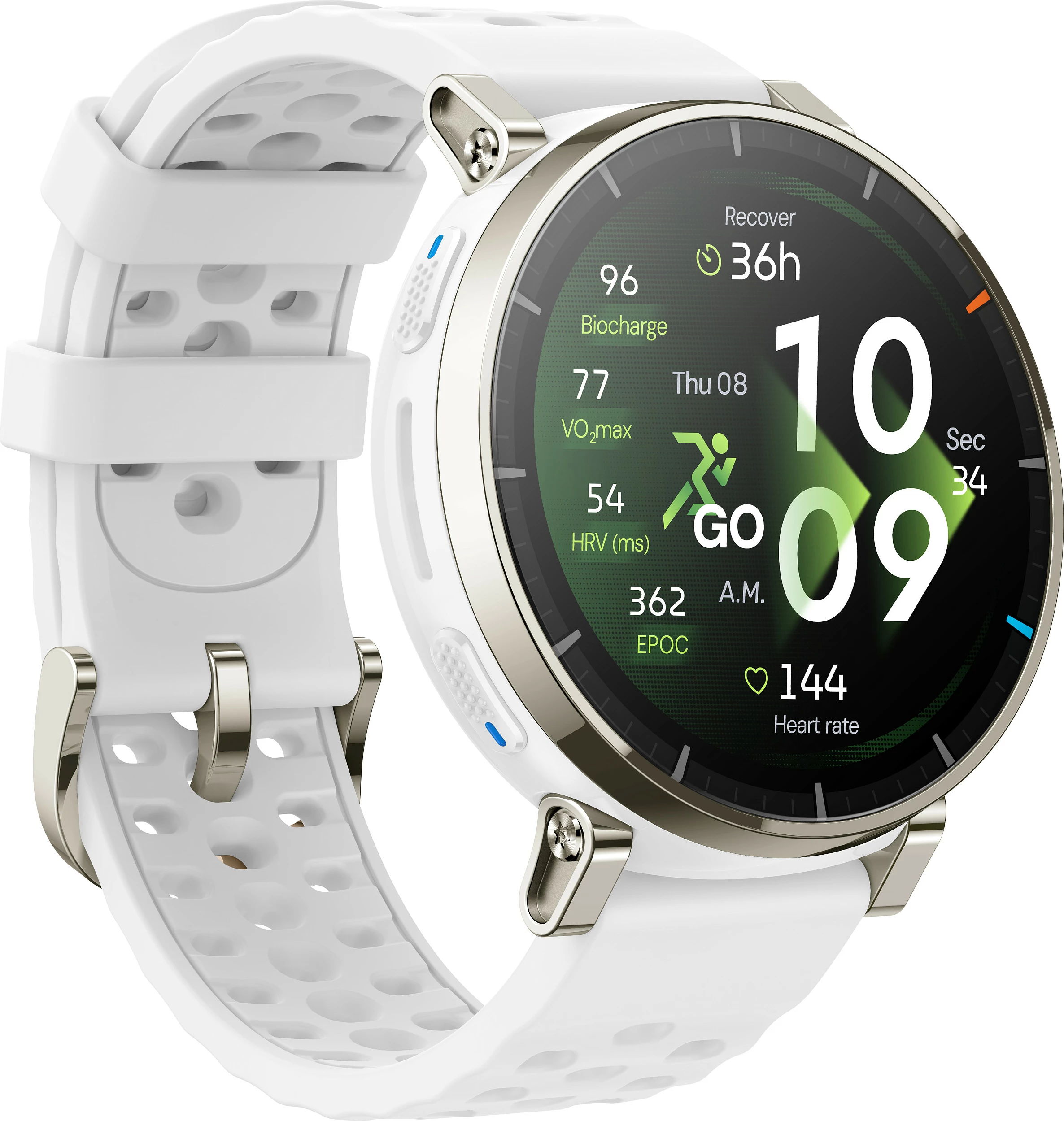 Smartwatch Amazfit Active 3, 1.32" AMOLED, GPS, NFC, Bluetooth 5.3, 38 g, rrip silikon i bardhë