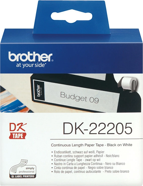 Shirit etiketash Brother DK-22205, i vazhdueshëm, 62 mm x 30.48 m, i zi në të bardhë
