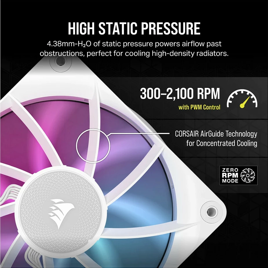 Ventilator kasë Corsair iCUE LINK RX120 RGB, 120mm, set 3 copë, i bardhë