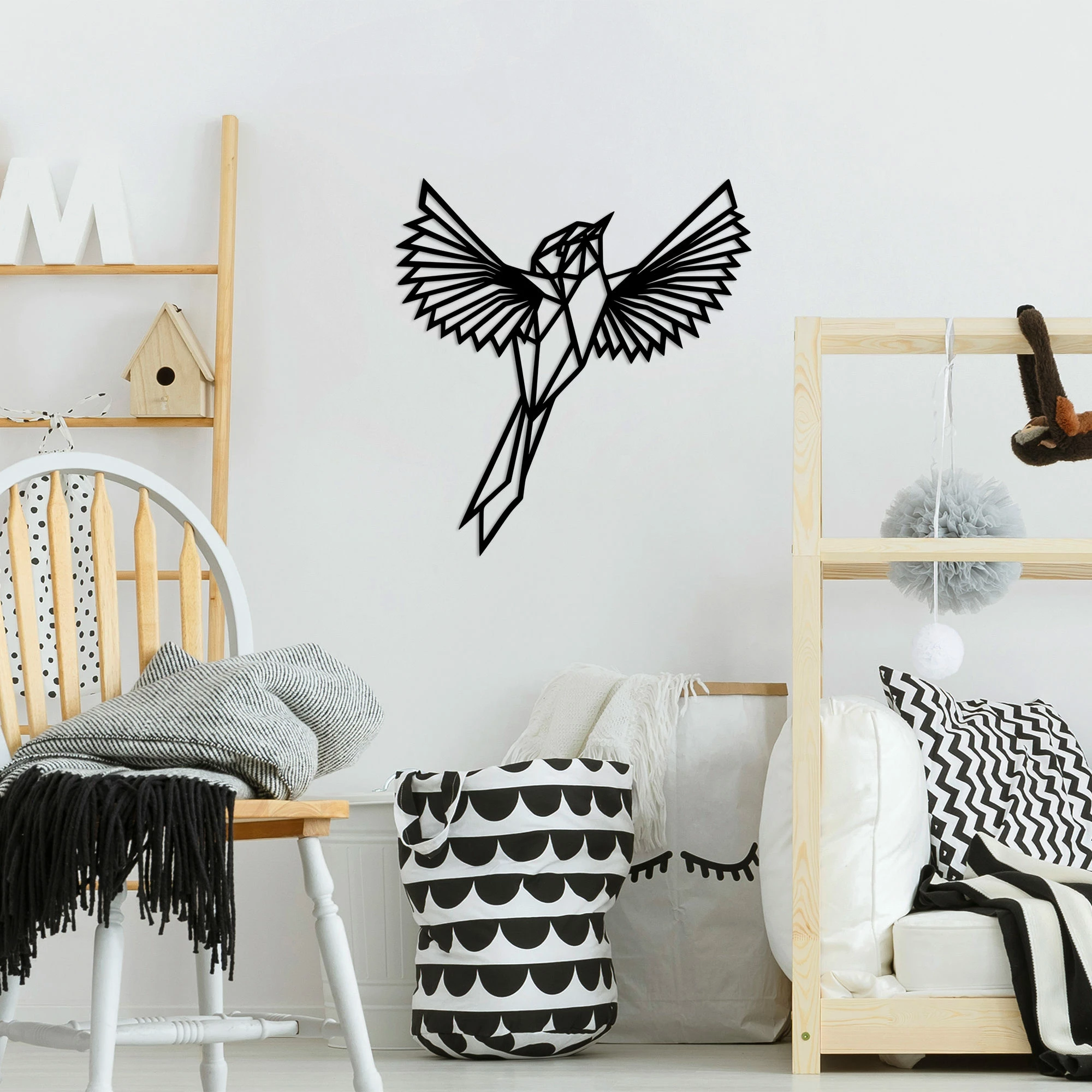 Aksesor dekorativ metalik për mur, King Bird, Wallity, 70x75cm, ngjyrë e zezë