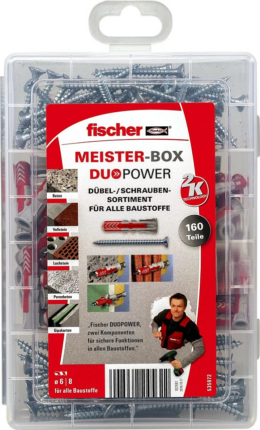 Set dübel Fischer MEISTER-BOX DUOPOWER, 6x30/8x40, me vida, gri