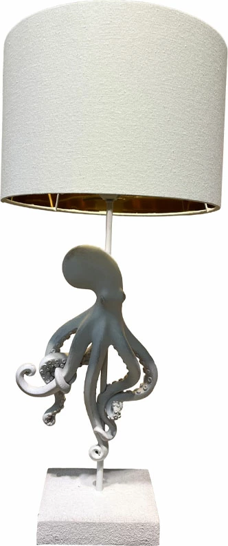 Llambë tavoline Octopus, polirezine, pëlhurë, e bardhë/gri, 30x30x66cm