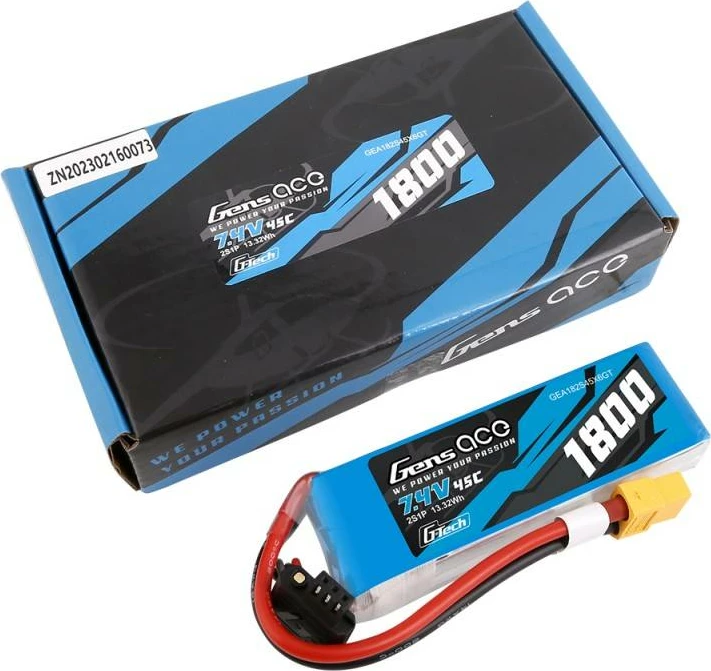 Bateri LiPo Gens ace G-Tech 1800mAh 7.4V 45C 2S1P XT60, blu