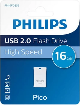 USB memorje Philips FM16FD85B/00, 16GB, USB-A 2.0, me kapak, Blu/Bardhë