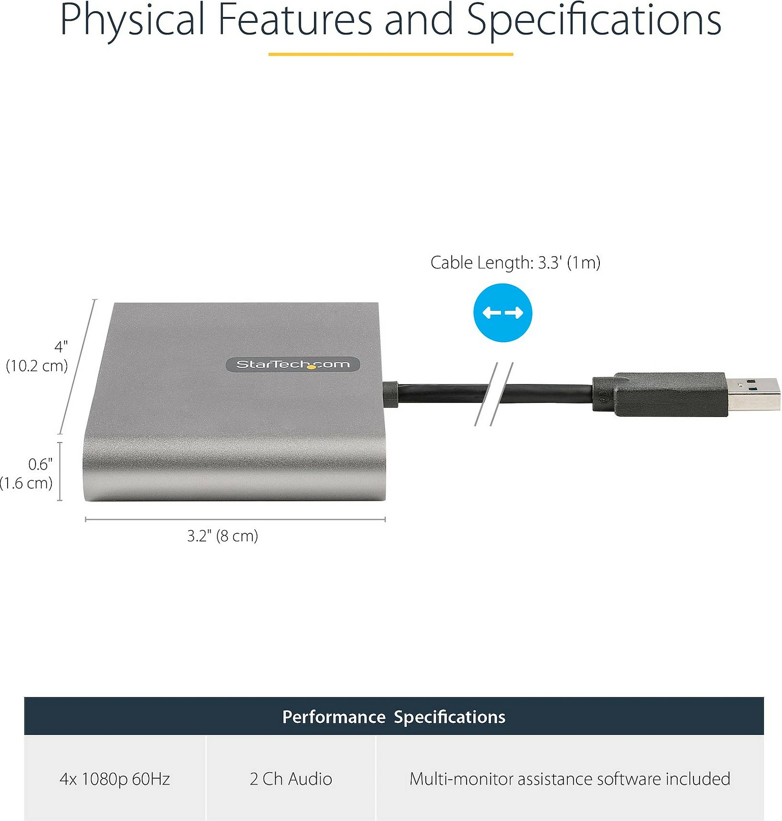 Adapter USB 3.0 në 4x HDMI StarTech, 1080p 60Hz, për 4 ekrane, Gri