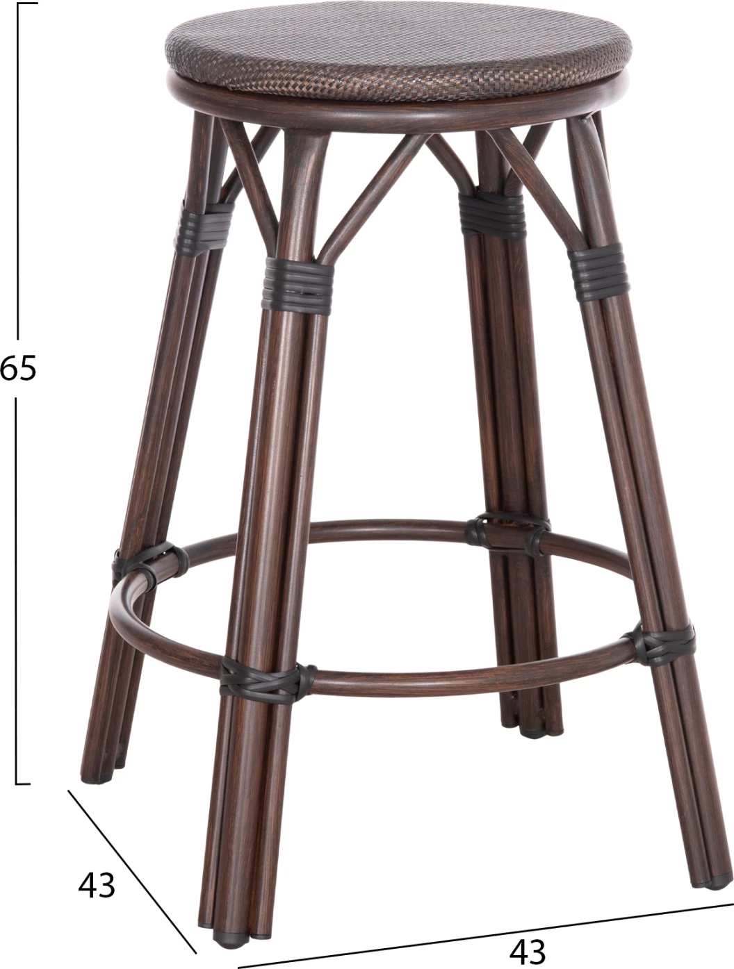 Karrige për bar mesatare alumini CHINO FH6286.01 pamje bambuje & tekstilene ngjyrë kafe 43x43x65Hcm