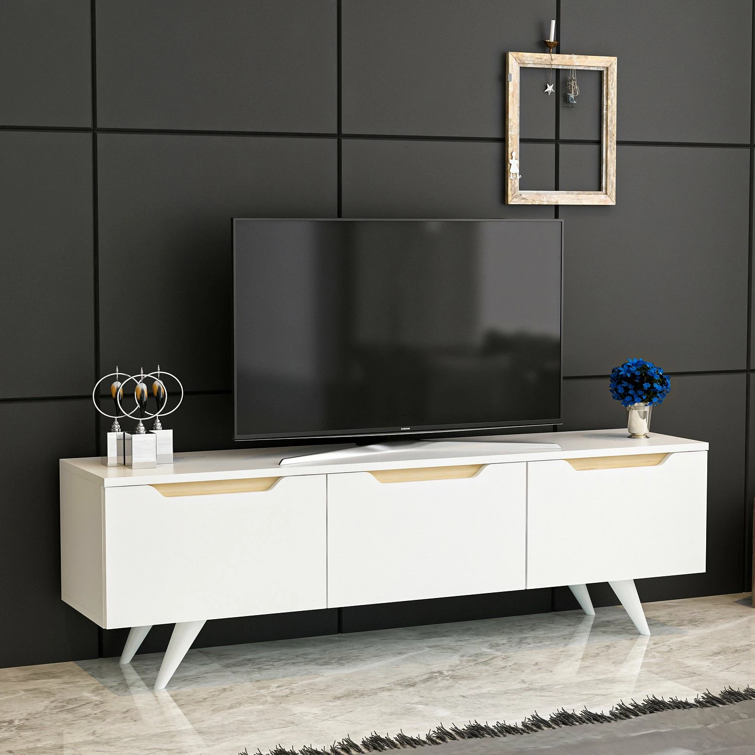 Komodë TV Hanah Home, Prag, e bardhë dhe lis