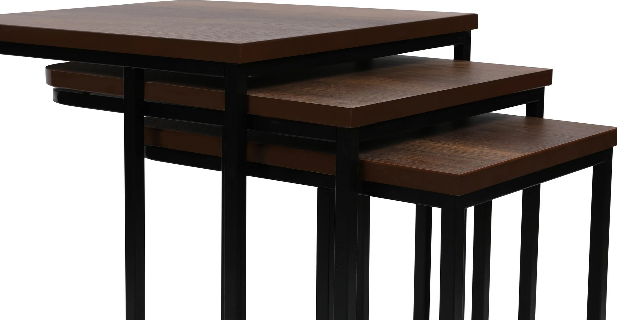 Set tavolinash ndihmëse (3 copë), Hanah Home, metal, ngjyrë arre e zezë, 9401