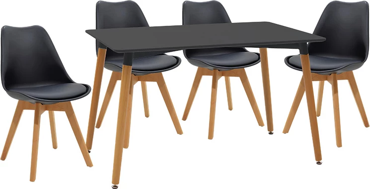 Set tavoline me karrige Natali-Gaston 5 copë, e zezë-natyrale, 120x80x76cm