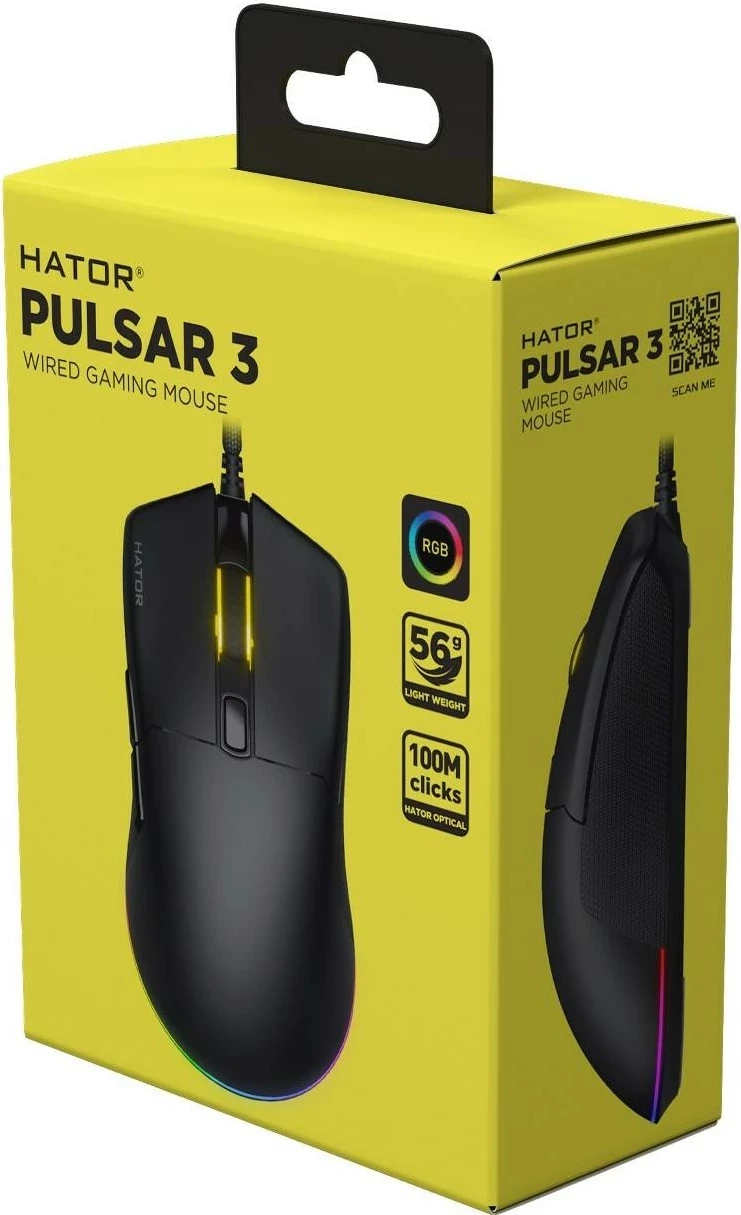Maus Hator Pulsar 3 HTM610, RGB, me kabllo, i zi