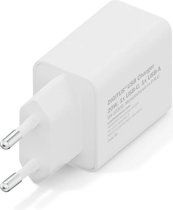 Karikues USB Digitus 20W, 1x USB-C, 1x USB-A, i bardhë