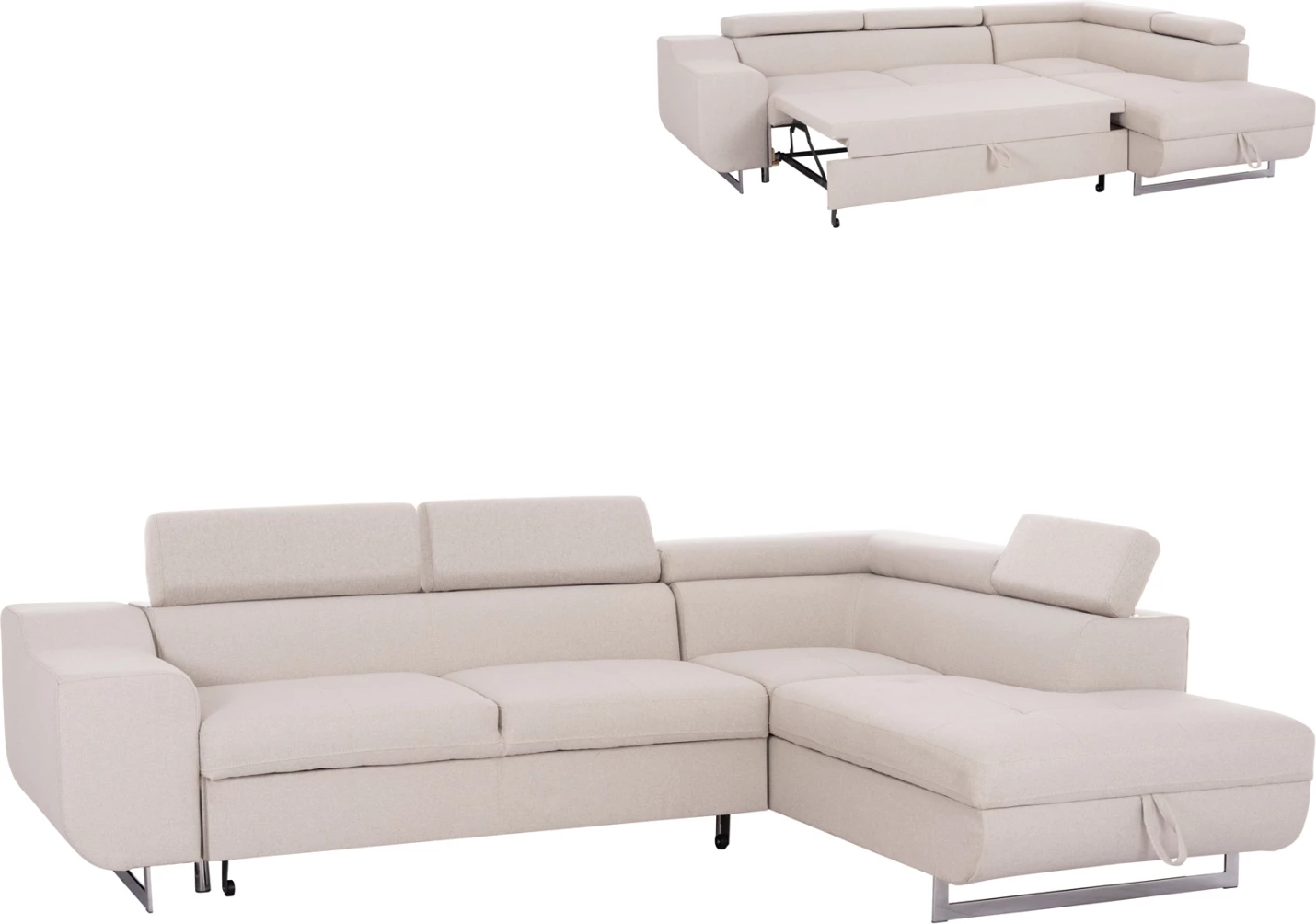 Kënd-sofë me hapësirë për depo, Encore FH3301.03R, material bezhë, 285x205x90cm