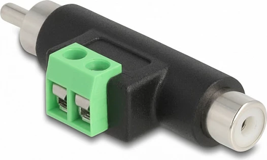Adapter RCA mashkull + RCA femër në terminal bllok DeLOCK, plastik, -40°C deri 105°C, i zi/jeshil