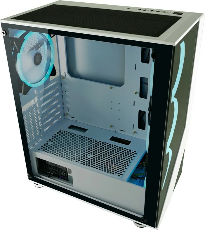 Kasë LC-Power Gaming 803W RGB, Midi Tower, xham i temperuar, e zezë/e bardhë