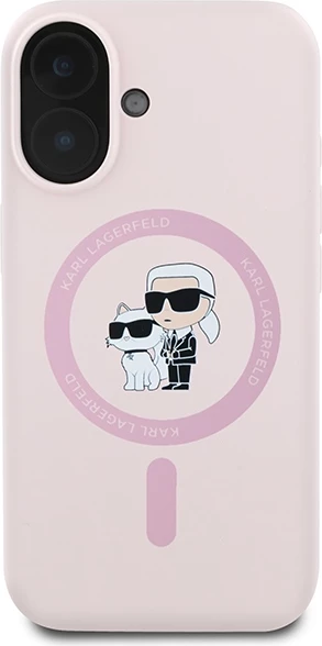 Mbështjellës Karl Lagerfeld Silicone KC Heads Ring MagSafe për iPhone 16 Plus, Rozë