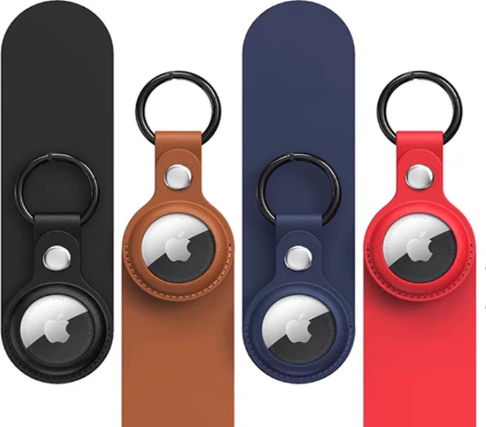 Mbështjellës Hurtel për Apple AirTag, PU lëkurë, 4 copë, e zezë, kafe, e kuqe, blu