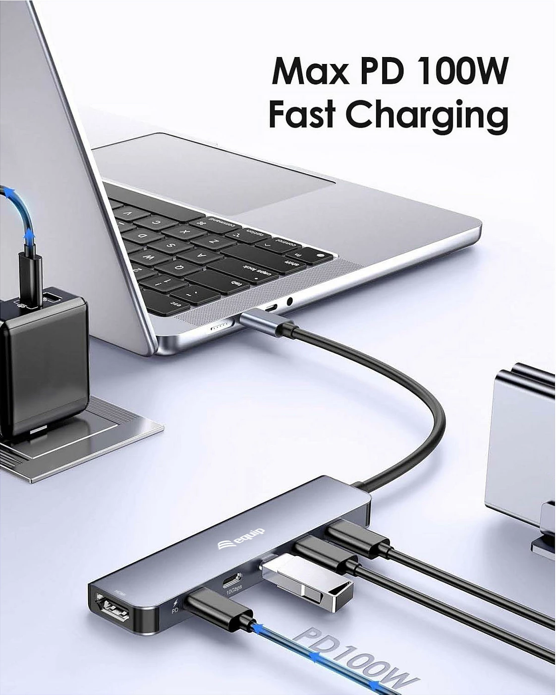 Adapter multifunksional USB-C EQUIP 133499, 6-në-1, HDMI 4K/60Hz, 100W PD, 10Gbps, Gri
