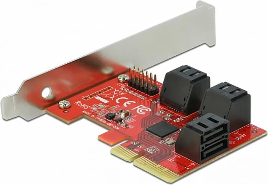 Kartelë PCIe x4 SATA DeLOCK, 6 porta, SATA 3.0 6 Gbit/s, low profile, e kuqe