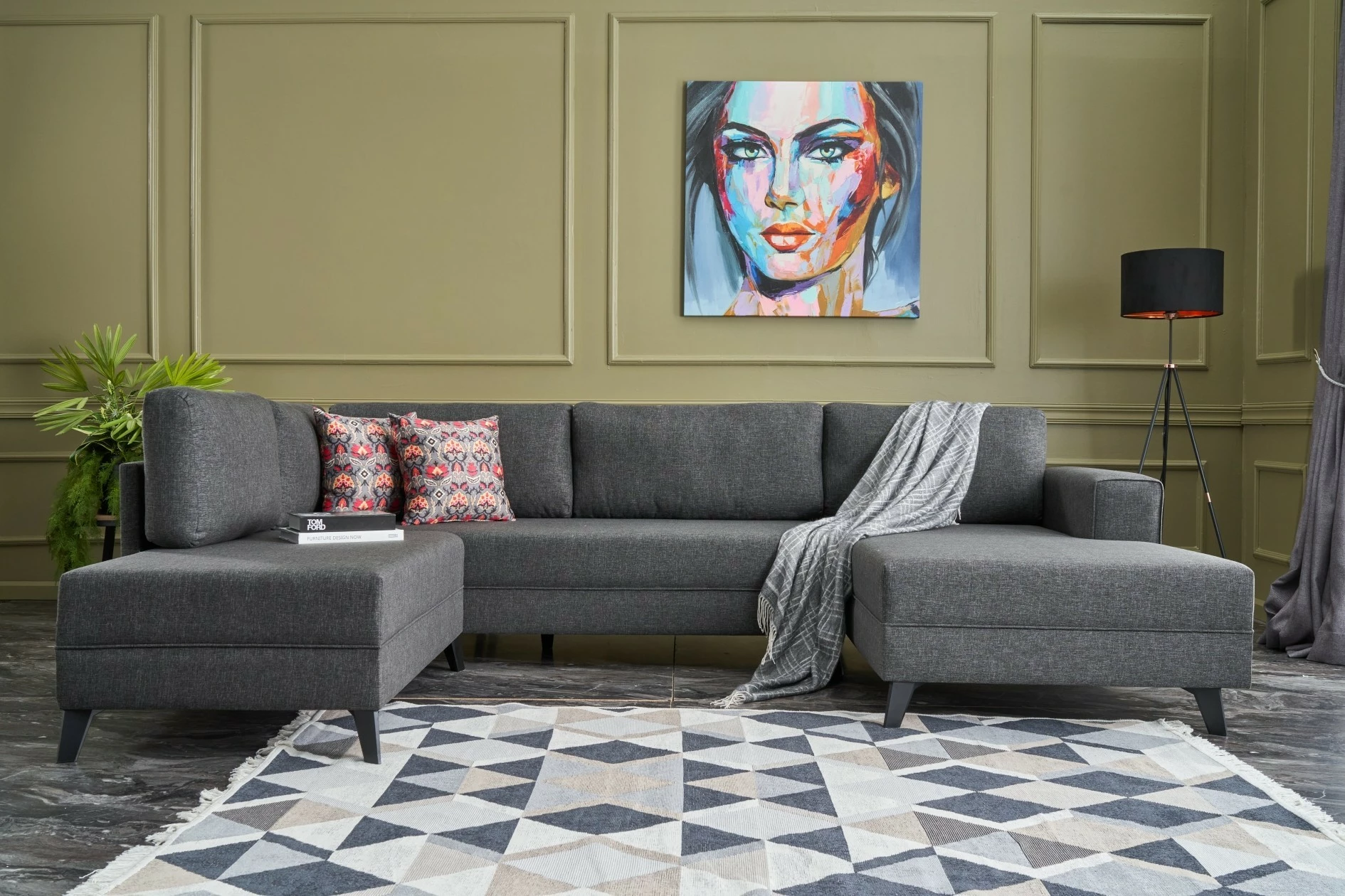 Kënd-sofë krevate Atelier del Sofa, Efsun, antracit