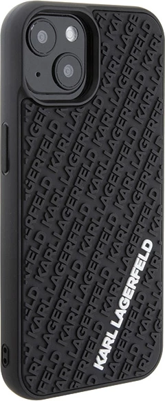 Mbështjellës Karl Lagerfeld 3D Rubber Multi Logo për iPhone 15, i zi