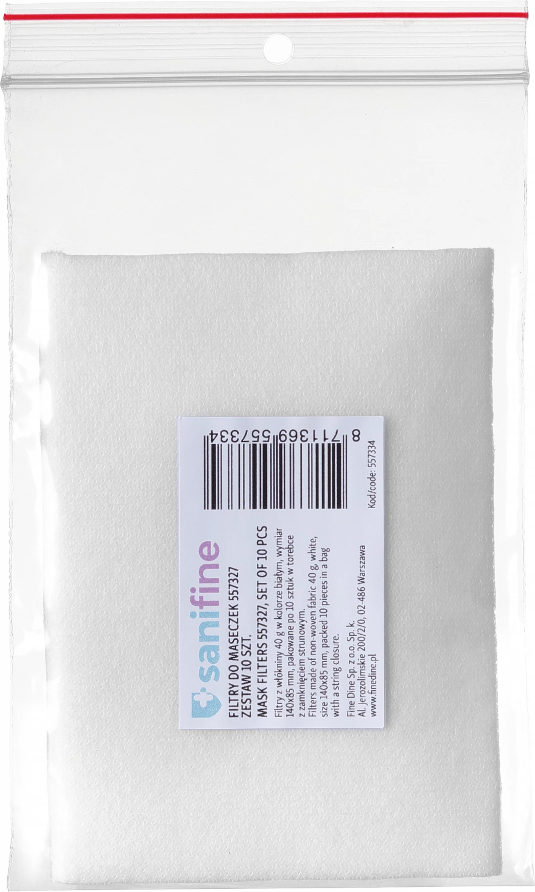 Filtra për maskë, SANIFINE, 557327, material jo-endur mjekësor 40 g, 140x85 mm, të bardha, set 10 copë