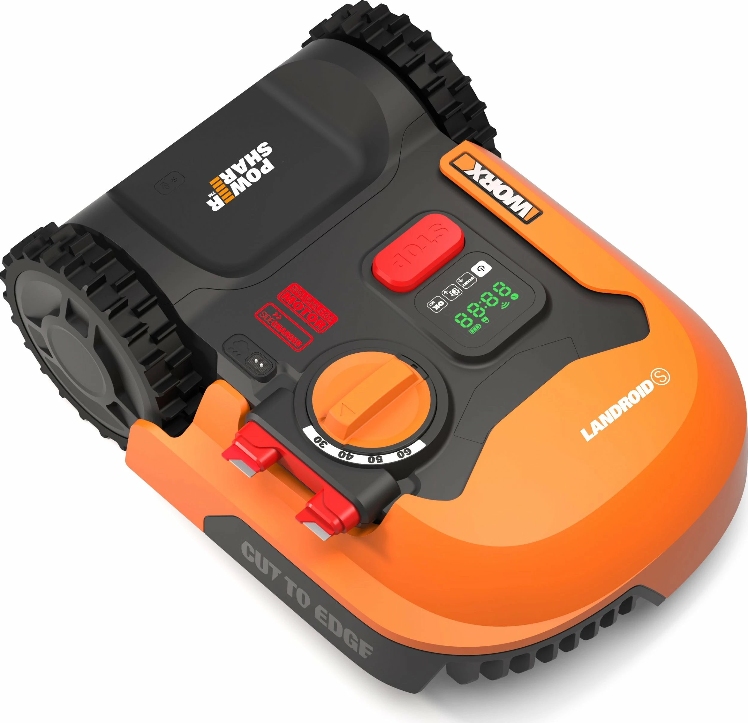 Robot kositës bari Worx Landroid S250 WR168E, 250 m², bateri 2 Ah, Wi‑Fi/Bluetooth, portokalli/zi