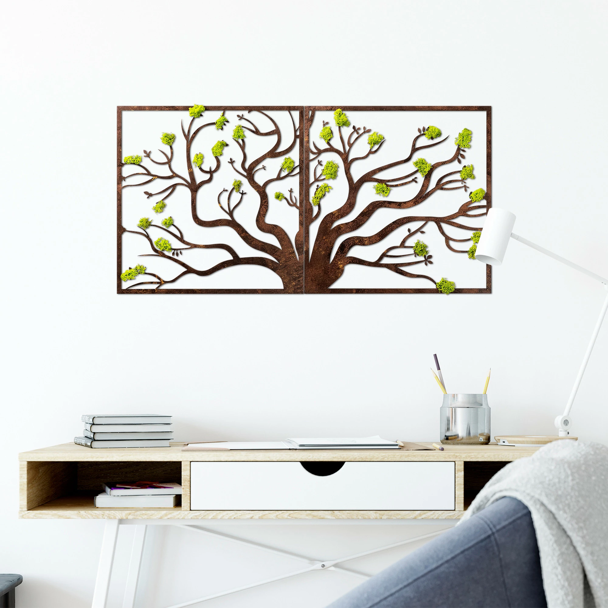 Aksesor dekorativ për mur Wallity, pemë, ngjyrë e gjelbër dhe kafe, 90x1x44cm