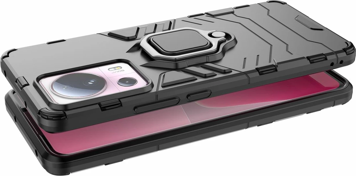 Mbështjellës Hurtel Ring Armor për Xiaomi 13 Lite, me unazë mbajtëse, i zi